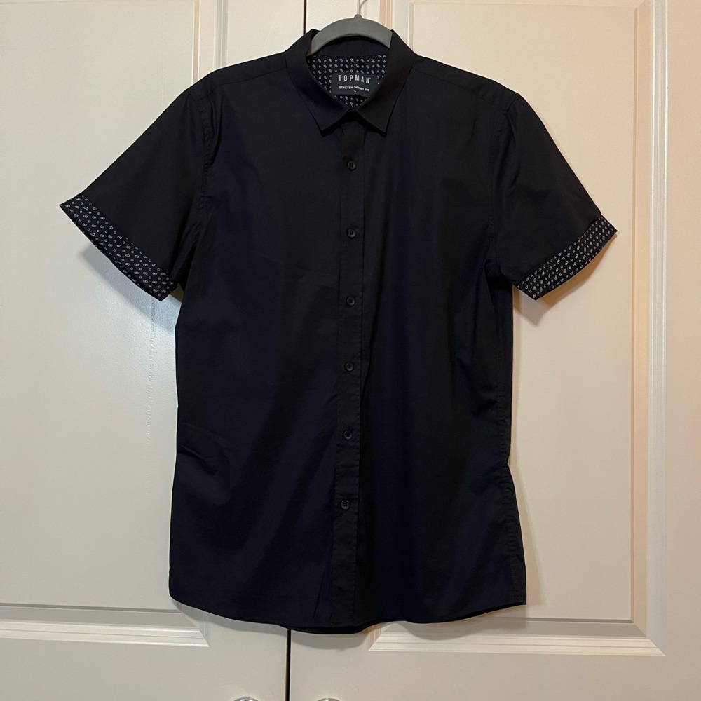Topman Black  Short Sleeve Shirt with Patterned Cuffs
